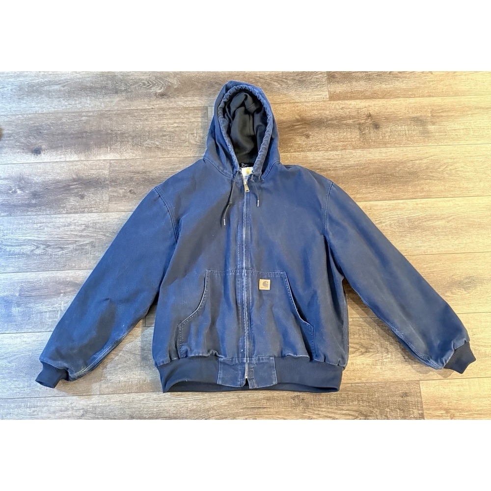 Vintage  Carhartt Jacket J211 DNY Blue hooded Canvas Jacket Y2K Size XL Mens